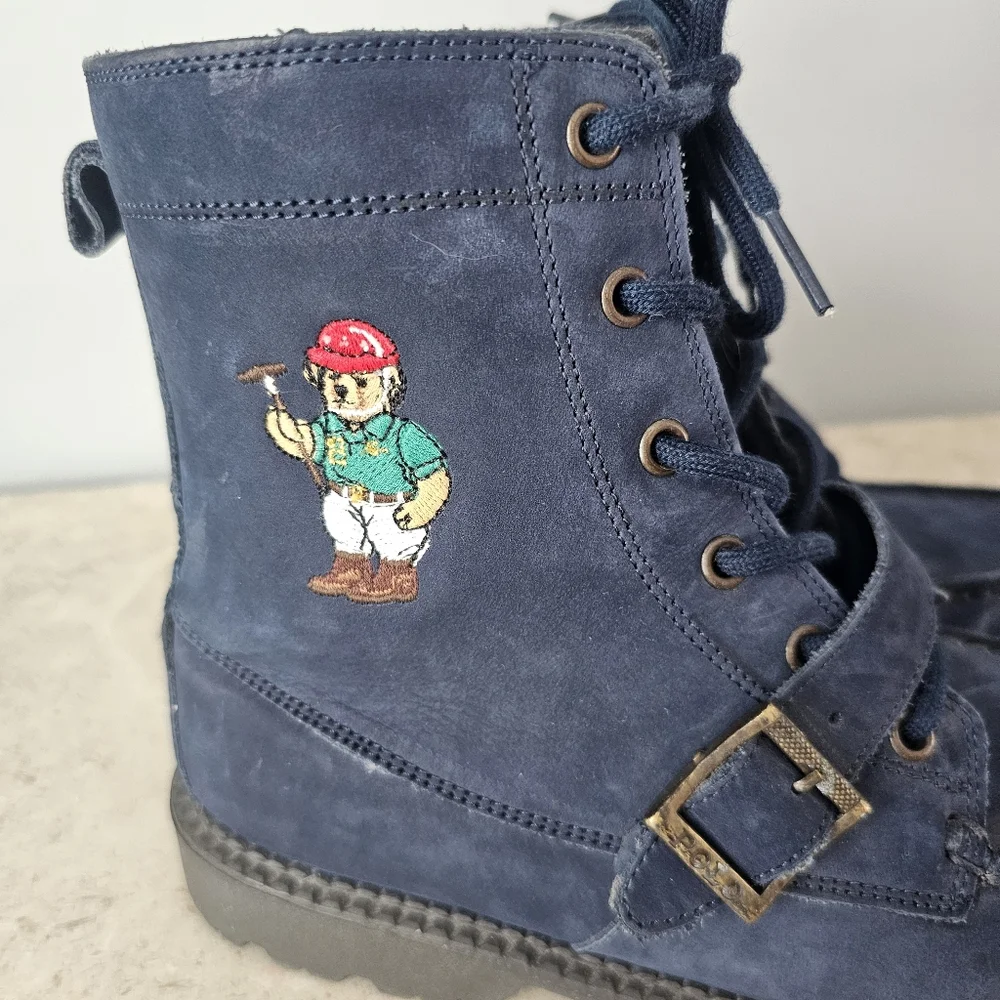 Polo Ralph Lauren Boots Youth Sz 7  Navy Suede Leather Bear Ranger Fits Womens 8